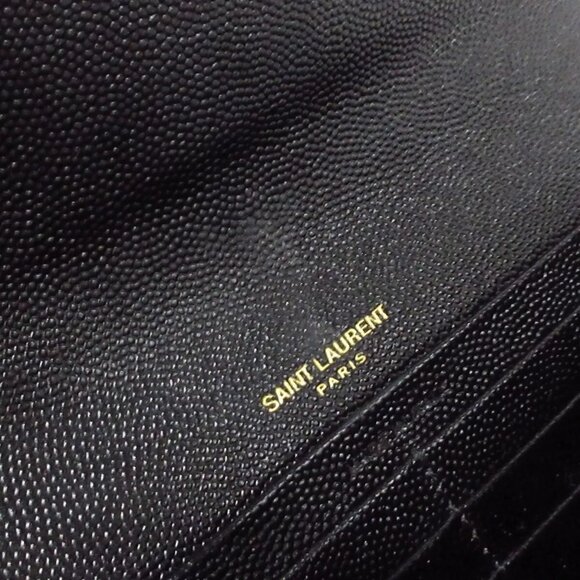 100% Authentic SAINT LAURENT PARIS - 372264 Black Gold Leather Long Wallet - Picture 6 of 8